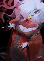 1girls anthro cleavage female female_only hisuian_zoroark japanese_clothes kimono looking_at_viewer nintendo pipe pokémon_(species) pokemon pokemon_(species) pokemon_legends:_arceus pokemon_only smoking smoking_pipe solo solo_female very_high_resolution yuio zoroark