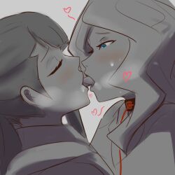 2girls akko_kagari blue_eyes diakko diana_cavendish french_kiss french_kissing greyscale kiss kissing little_witch_academia oksandio spot_color tagme tongue yuri