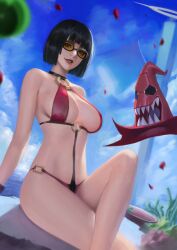 alternate_costume breasts female guilty_gear i-no orange-tinted_eyewear outdoors outside phamoz solo sunglasses swimsuit tagme tinted_eyewear