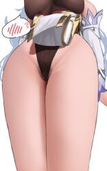 1girls bare_legs female female_only ganyu_(genshin_impact) genshin_impact hi_res legs leotard lower_body pubic_hair pubic_hair_peek thighs ym-1