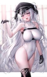 1girls armpits ass azur_lane black_hair blue_eyes blush bondage brat breast_harness breasts curvaceous curvy elbe_(azur_lane) erect_nipples erect_nipples_under_clothes female female_only gloves hair_ribbon harness hat huge_breasts large_ass large_breasts leotard light-skinned_female light_skin long_hair looking_at_viewer multicolored_eyes multicolored_hair navel nipples oerba_yun_fang oyuwari purple_eyes ribbon shortstack skin_tight small_but_busty solo sweat thick_thighs thighhighs thighs tight_clothing very_long_hair white_hair wide_hips yuwari_ume