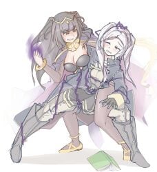 2girls bodystocking female female_only fire_emblem fire_emblem_awakening jaegan multiple_girls nintendo restrained robin_(fire_emblem) robin_(fire_emblem)_(female) tharja_(fire_emblem) twintails