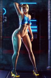 1girls 3d abs athletic athletic_female big_breasts bimbo blonde_hair bra el-recondite_(artist) exposed_pussy facing_viewer female female_only female_protagonist fit fit_female hand_on_head high_heels human large_breasts light-skinned_female light_skin looking_at_viewer metroid partially_clothed posing samus_aran skin_tight solo sweat thick_thighs wet_skin