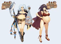 2girls absurd_res alternate_costume belt big_belly bikini black_bikini black_swimsuit boots coat fire_emblem fire_emblem_awakening fire_emblem_heroes fish fishnet footwear gloves hi_res highres nintendo official_alternate_costume pregnant purple_bikini purple_swimsuit red_bikini red_swimsuit robin_(female)_(summer)_(fire_emblem) robin_(fire_emblem) robin_(fire_emblem)_(female) shoes swimsuit tharja_(fire_emblem) thigh_belt thigh_strap trident twintails xcel-zero