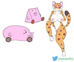 cat_ears cat_girl cat_humanoid cat_tail catgirl clawroline dababy feline huge_breasts kirby kirby_(series) kirby_and_the_forgotten_land looking_at_viewer meme mouthful_mode pussy sawavhs smile smiling smiling_at_viewer