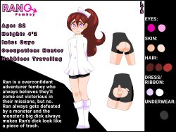 brown_hair character_bio do_whatever_you_want_to_me dress femboy gay information lewderthanblue mole_under_eye oc original pink_eyes ponytail ran(ltb) thick_eyebrows tight_clothing