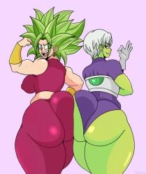 2girls ass ass_to_ass bermuda_art big_ass bubble_butt cheelai dragon_ball dragon_ball_super female_saiyan green_hair kefla legendary_super_saiyan super_saiyan super_saiyan_2 universe_6/universe_7 universe_6_saiyan/universe_7_saiyan