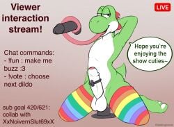 2022 alternate_version_at_source anthro balls bedroom_eyes biped clothed clothing dabelette dialogue dildo dildo_sitting english_text erection femboy foreskin front_view furgonomics furry-specific_piercing gay genitals glans gradient_background green_body hand_behind_head hi_res holding_dildo holding_object holding_sex_toy humanoid_genitalia humanoid_penis kneeling legwear legwear_only livestream long_tongue male male_only mario_(series) mostly_nude multicolored_body multicolored_clothing multicolored_legwear multicolored_stockings narrowed_eyes nintendo penetration penile penis piercing rainbow_clothing rainbow_legwear rainbow_stockings seductive sex_toy simple_background solo solo_male speech_bubble stockings stockings_only text tongue topless two_tone_body vibrator vibrator_on_penis video_games white_body yoshi