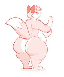 2022 anthro ass belly big_belly big_breasts big_butt blush breasts canid canine female fox fur hi_res looking_at_viewer looking_back mammal nude overweight plantigrade rear_view simple_background smile solo thick_thighs titsunekitsune white_background zera_(titsunekitsune)