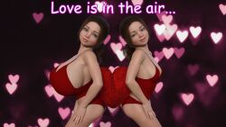 big_breasts brown_hair elfrum eye_contact huge_breasts small_breasts underwear valentines_day_card