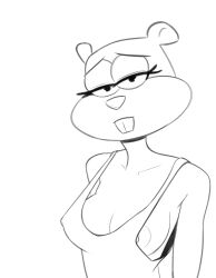 2020 anthro black_and_white breasts buckteeth cleavage clothed clothing female half-closed_eyes half-length_portrait looking_at_viewer mammal monochrome narrowed_eyes nickelodeon nipple_slip portrait rodent sandy_cheeks saran-rape sciurid shirt sketch solo spongebob_squarepants straight_hair tank_top teeth topwear tree_squirrel