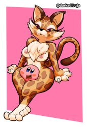 between_legs between_thighs cat_ears clawroline claws crushing darkadibuja eyelashes eyeshadow female female_focus fur furry kirby kirby_(series) leopard nipples paws tail thick_thighs thigh_squeeze thigh_squish thighs