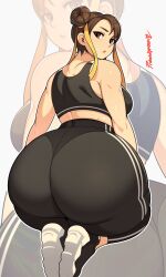 1girls ass big_ass big_butt brown_eyes brown_hair bubble_ass bubble_butt butt chun-li dat_ass fat_ass female female_only fully_clothed hair_bun huge_ass huge_butt large_ass looking_at_viewer looking_back probablynoon shoes sneakers solo solo_female sportswear street_fighter thick thick_ass voluptuous wide_hips