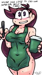 2021 apron barista big_ass big_breasts female human iced_latte_with_breast_milk meme mojo_montebon original original_character outerwear pale_skin starbucks tagme trixie_(mojo_montebon)