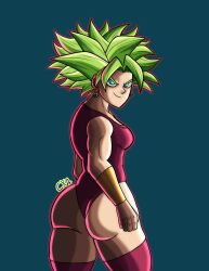 ass ass_focus chromexorannex dragon_ball dragon_ball_super green_hair kefla muscular_female ourobouro thighhighs