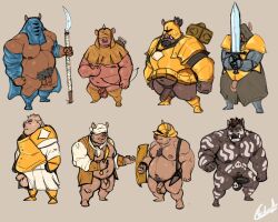 2022 anthro armor balls belly bow_(weapon) brown_body genitals headgear helmet hi_res humanoid_genitalia humanoid_hands humanoid_penis male male_only mammal medieval_armour melee_weapon moobs musclegut navel nipples overweight overweight_male penis pure_command ranged_weapon sallet suid suina sus_(pig) sword weapon wild_boar