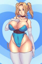 areola_slip areolae arm_gloves bemannen big_ass big_breasts blonde_hair blue_clothing bubbles_(powerpuff_girls) cameltoe cartoon_network child_bearing_hips choker cleavage hourglass_figure huge_ass huge_breasts inner_sideboob leotard looking_at_viewer medium_hair overflowing_breasts powerpuff_girls revealing_clothes thick_thighs thigh_squish thighhighs thunder_thighs tight_clothing toned_female twintails wide_hips