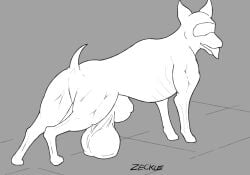 android animal_genitalia balls big_balls big_sheath canid canine canis domestic_dog droid drone feral genitals hi_res huge_sheath hyper hyper_genitalia hyper_sheath latex machine mammal oilslick_(zeckle) robot sheath zeckle