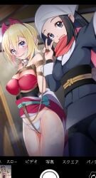 2girls akari_(pokemon) arms_behind_back arms_tied_behind_back bdsm big_breasts black_hair blonde_hair blue_eyes blue_hair blush bondage bound breast_bondage breasts camera_view cleavage cleave_gag cropped crotch_rope crying female female_only femdom femsub fundoshi gag gagged galaxy_expedition_team_survey_corps_uniform genital_fluids hair_ornament hairband hat headscarf irida_(pokemon) kimono kippuru large_breasts leash long_hair looking_at_viewer neck_ring nintendo panties peace_sign phone pokemon pokemon_legends:_arceus red_scarf rope rope_between_breasts rope_bondage scarf selfie shibari shibari_over_clothes short_hair sweat tears thighs tied_up underwear white_panties yuri