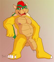 absurd_res balls bara belly big_belly big_penis bodily_fluids bowser bowser_day digital_media_(artwork) ethan_bailey_(artist) foreskin genital_fluids genitals hair hi_res horn humanoid_genitalia humanoid_penis koopa looking_at_viewer male male_only mario_(series) musclegut muscular muscular_male navel nintendo nipples nude open_mouth pecs penis precum red_eyes red_hair scalie sharp_teeth shell simple_background sitting smile solo spiked_shell spikes spikes_(anatomy) teeth turtle_shell video_games