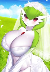 1girls adorable anthro big_breasts blush breasts bride cute eye_contact female female_only gardevoir huge_breasts kaedeno_yuu looking_at_viewer nintendo pokemon pokemon_(species) pokemon_rse red_eyes upper_body voluptuous wedding_dress wedding_veil wholesome wide_hips