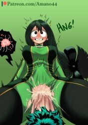 1boy 1boy1girl 1girls ahe_gao alternate_version_at_source alternate_version_available amano44 big_penis black_eyes breasts covered_breasts cum cum_in_pussy cum_inside female green_background green_hair green_theme heart-shaped_pupils hero_outfit_(mha) huge_cock impregnation izuku_midoriya large_penis male male/female my_hero_academia ovum penetration shounen_jump stomach_bulge straight straight_sex superhero_costume superheroine sweat tied_hair tsuyu_asui vaginal_penetration vaginal_sex veiny_penis