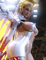 1girls 3d absurd_res aphrodite_(ascendant_one) ascendant_one athletic_female blonde_hair breasts cosplay female female_only hi_res human large_breasts looking_at_viewer mercy mercy_(cosplay) overwatch overwatch_2 rude_frog sideboob solo wings