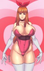 areola_slip areolae arm_gloves bemannen big_ass big_breasts blossom_(powerpuff_girls) bow cameltoe cartoon_network child_bearing_hips choker cleavage ginger_hair hair_ribbon hourglass_figure huge_ass huge_breasts inner_sideboob leotard long_hair looking_at_viewer overflowing_breasts pink_clothing powerpuff_girls revealing_clothes thick_thighs thigh_squish thighhighs thunder_thighs tight_clothing toned_female wide_hips