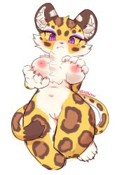 anthro blush blush breast_grab breasts chest_tuft clawroline claws ear_tuft eyeshadow feline furry kirby_(series) leopard nekowyn purple_eyes tail vagina yellow_fur yellow_sclera