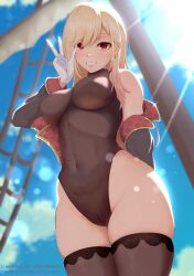 1girls ass ass_focus bare_shoulders big_ass big_breasts big_butt blonde_hair breasts cute dat_ass ear_piercing earrings fat_ass female female_only hololive hololive_fantasy hololive_japan houshou_marine houshou_marine_(cosplay) huge_ass kitagawa_marin large_ass leotard long_hair looking_at_viewer multicolored_hair nail_polish nsfw_oa piercing presenting red_eyes seductive seductive_look seductive_smile solo_focus sono_bisque_doll_wa_koi_wo_suru swimsuit virtual_youtuber wide_hips