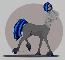 1futa 2021 absurd_res animal_genitalia areola black_hair blue_eyeshadow blue_hair blue_hooves blue_lips blue_lipstick breasts centaur closed_eyes darkfire equid equid_taur eyeshadow fetlocks fully_sheathed futa_only futanari genitals hair hi_res hooves humanoid humanoid_taur intersex lips lipstick makeup mammal mammal_taur nipples phathusa sheath solo standing taur two_tone_hair