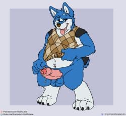 5_fingers anthro balls bedroom_eyes belly blue_body blue_eyes blue_fur bodily_fluids bottomless canid canine canis chubby_male clothed clothing clothing_lift digital_media_(artwork) domestic_dog erection ethan_bailey_(artist) ethan_bailey_(character) fingers foreskin foreskin_fingering foreskin_play foreskin_pull fur genital_fluids genitals half-closed_eyes herding_dog humanoid_genitalia humanoid_penis looking_at_viewer male mammal multicolored_body multicolored_fur narrowed_eyes navel open_mouth overweight overweight_male pastoral_dog penis precum seductive simple_background slightly_chubby smile solo sweater sweater_lift sweater_vest text tongue tongue_out topwear two_tone_body two_tone_fur vest welsh_corgi white_body white_fur wolfblade