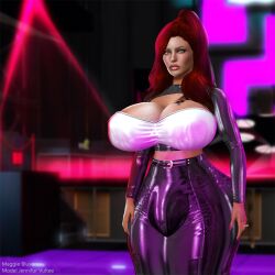 1futa 3d backside big_ass big_breasts big_penis breasts clothed clothing dark-skinned_futanari dark_skin fully_clothed futa_only futanari huge_ass human jennifur_vultee large_penis latex latex_clothing maggie_bluxome_(artist) penis red_hair second_life self_upload