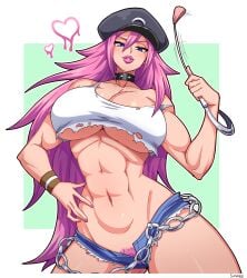 1girls abs big_breasts blue_eyes breasts eye_contact female female_only final_fight hat huge_breasts large_breasts long_hair looking_at_viewer minishorts pink_hair poison_(final_fight) pubic_hair shorts simmsy solo standing street_fighter thick_thighs thighs voluptuous wide_hips