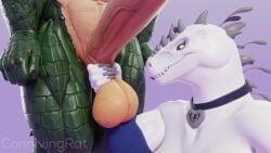 1boy 1girls 3d animated anthro balls big_balls big_penis connivingrat crocodilian erection female grabbing_balls green_scales helm_(connivingrat) huge_balls huge_cock indominus_rex licking licking_balls male male_anthro male_anthro/female_anthro muscular_male no_sound penis scalie sharp_teeth straight tagme video white_skin yuki_(evov1) yukiminus_rex_(evov1)