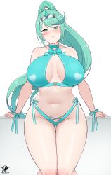 1girls 2022 alternate_breast_size artist_logo artist_signature bangs bikini blush breasts core_crystal female green_eyes green_hair hair_ornament hi_res hips huge_breasts kaos_art long_hair looking_at_viewer massive_breasts nintendo pale-skinned_female pale_skin pneuma_(xenoblade) png simple_background slim_waist smile swept_bangs thick_thighs thighs tiara very_high_resolution white_background wide_hips xenoblade_(series) xenoblade_chronicles_2