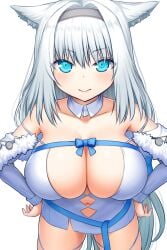 animal_ears asamura_hiori big_breasts blue_eyes dobrynya_nikitich_(fate) fate/grand_order fate_(series) hands_on_hips looking_at_viewer short_hair tagme white_hair