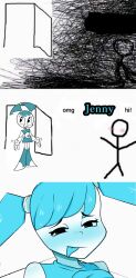 blue_hair blush comic comic_page depressed elsky_ii faceless_male fucktoy happy horn horns horny horny_female jenny_wakeman love meme my_life_as_a_teenage_robot omg_hi! robot robot_girl room sky stickman sus suspension tongue_out two_tone_fur vine_boom what xj-9