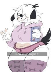 :3 anthro big_breasts breasts canid canine canis clothed clothing english_text female fur furry furry_only pepper_(puppychan) puppychan slightly_chubby tagme tail text thick_thighs tongue tongue_out wide_hips