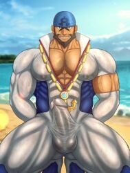 alternate_costume archie_(pokemon) balls bara boner erection gay male male_only muscles muscular penis pokemon pokemon_masters_ex precum solo solo_male team_aqua toto_(artist) wet_clothes