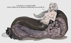 3girls 4kkc anna_(4kkc) black_hair female female_only female_pred female_prey internal lamia large_breasts maid multiple_girls naga oral_vore same_size_vore tagme vore white_hair