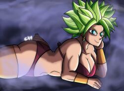 ass ass_focus bikini chromexorannex dragon_ball dragon_ball_super green_hair kefla ourobouro smirking_at_viewer