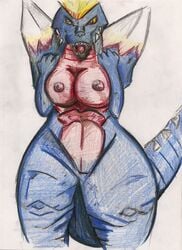 breasts color female female_only front_view godzilla_(series) nipples pussy rule_63 sharp_teeth solo spacegodzilla tagme vulva