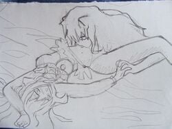 artist_request bottomless higurashi_kagome inuyasha inuyasha_(character) kagome_higurashi licking no_panties nopan rinewolve sketch