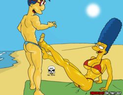 beach female footjob human large_breasts large_penis male marge_simpson milhouse_van_houten oh-that-guy straight tagme the_fear the_simpsons thong