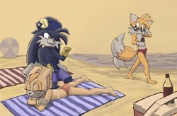 anthro beach bulge canine cream_the_rabbit crossover crotch_bulge cum day female fox fur interspecies klonoa klonoa_(series) male mammal multiple_males namco outdoors rabbit sambot sonic_(series) straight tagme tail tails unknown_species walking