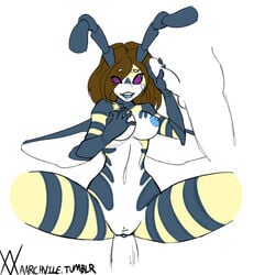 arthropod bee blue_skin breasts brown_hair chetty female hair insects looking_at_viewer nipples nude open_mouth penetration penis purple_eyes pussy vaginal_penetration yellow_skin