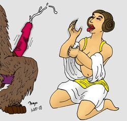 2005 a_new_hope bungakawa2000 chewbacca cumshot interspecies lucasfilm princess_leia_organa star_wars wookiee