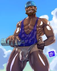 archie_(pokemon) balls bara bulge flaccid gay lupin_barnabi male male_only melanin muscles muscular penis pokemon solo solo_male team_aqua villain wet wet_clothes