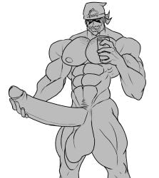 adtenkro archie_(pokemon) balls bara big_balls big_penis boner erection gay male male_only monochrome muscles muscular nude penis pokemon solo solo_male team_aqua